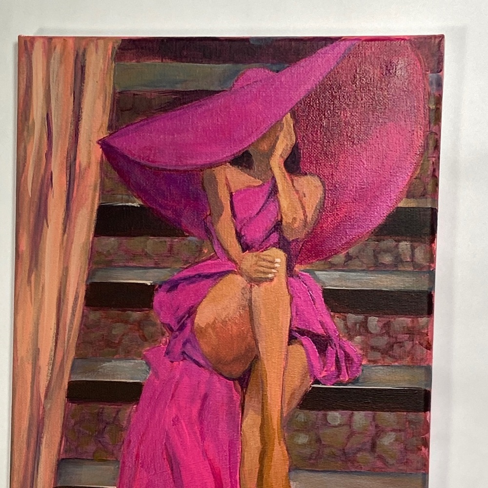 Pink Lady in Hat Canvas Art - Picture 7 of 9
